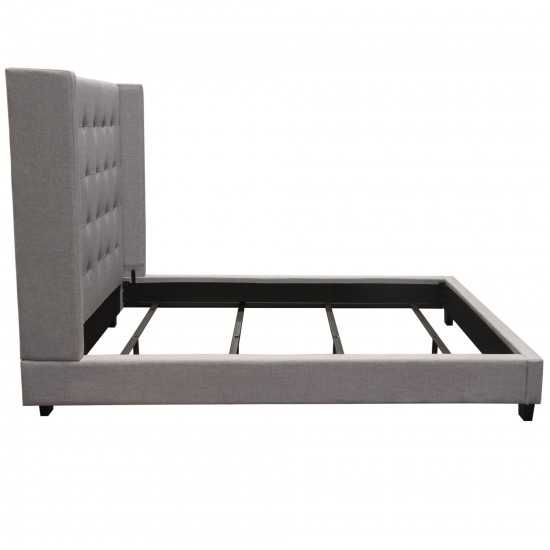 Madison Ave Tufted Wing Eastern King Bed in Light Grey Button Tufted Fabric by Diamond Sofa