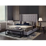 Madison Ave Tufted Wing Eastern King Bed in Light Grey Button Tufted Fabric by Diamond Sofa