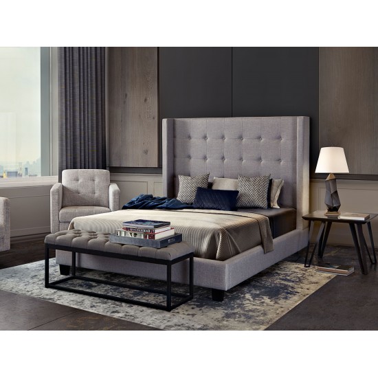 Madison Ave Tufted Wing Eastern King Bed in Light Grey Button Tufted Fabric by Diamond Sofa