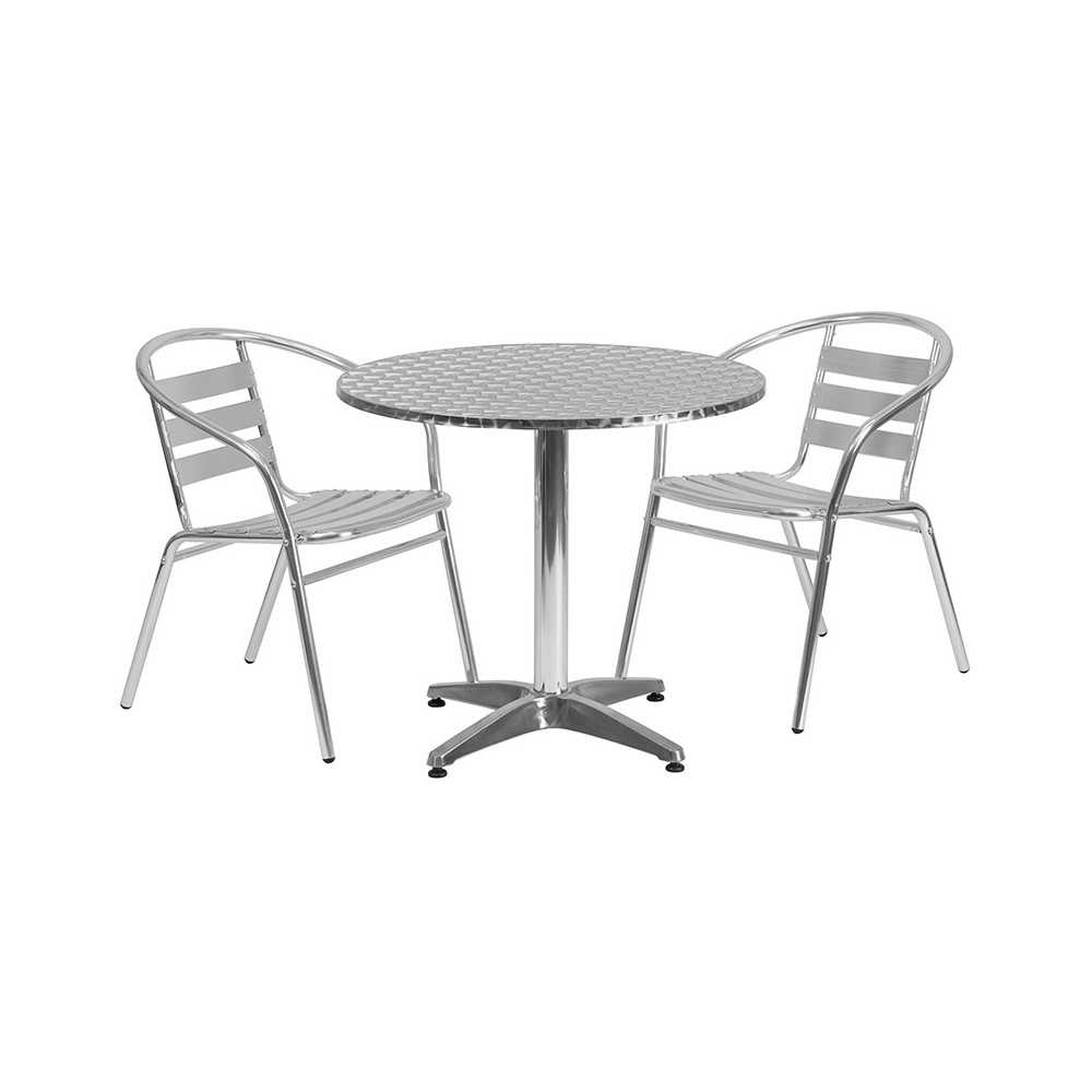 31.5'' Round Aluminum Indoor-Outdoor Table Set with 2 Slat Back Chairs