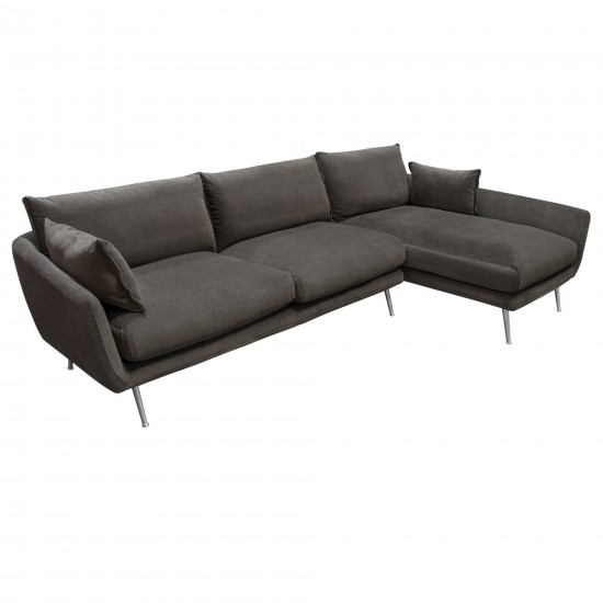 Vantage RF 2PC Sectional in Iron Grey Fabric w/ Brushed Metal Legs by Diamond Sofa