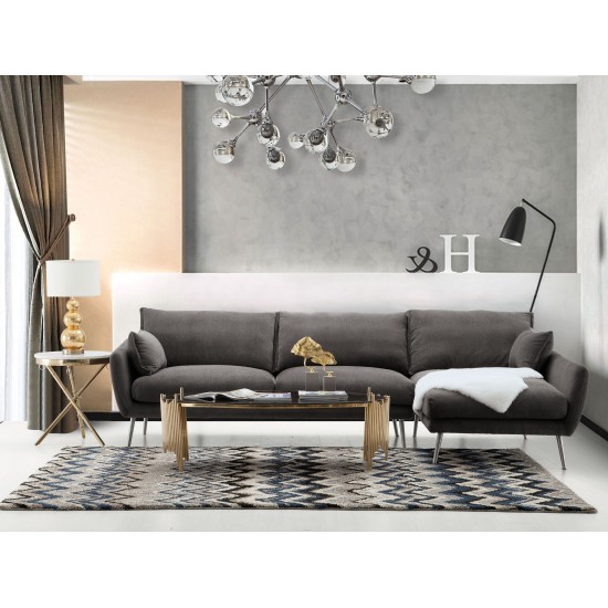 Vantage RF 2PC Sectional in Iron Grey Fabric w/ Brushed Metal Legs by Diamond Sofa