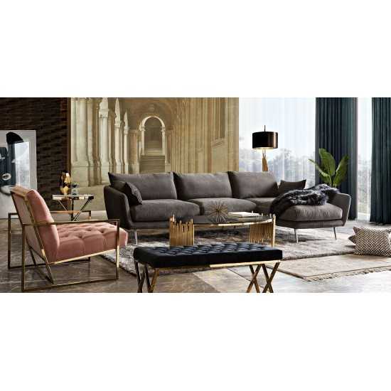 Vantage RF 2PC Sectional in Iron Grey Fabric w/ Brushed Metal Legs by Diamond Sofa