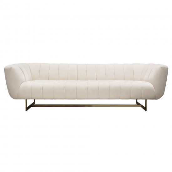 Venus Cream Fabric Sofa w/ Contrasting Pillows & Gold Finished Metal Base by Diamond Sofa