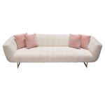 Venus Cream Fabric Sofa w/ Contrasting Pillows & Gold Finished Metal Base by Diamond Sofa