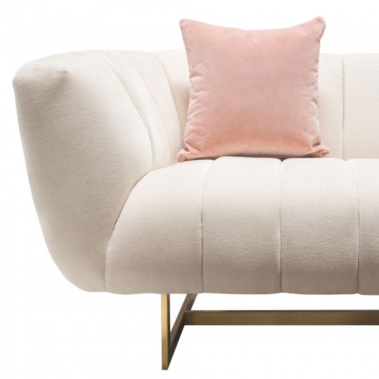 Venus Cream Fabric Sofa w/ Contrasting Pillows & Gold Finished Metal Base by Diamond Sofa