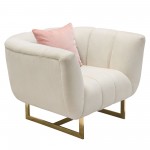 Venus Cream Fabric Sofa & Chair 2PC Set w/ Contrasting Pillows & Gold Finished Metal Base by Diamond Sofa