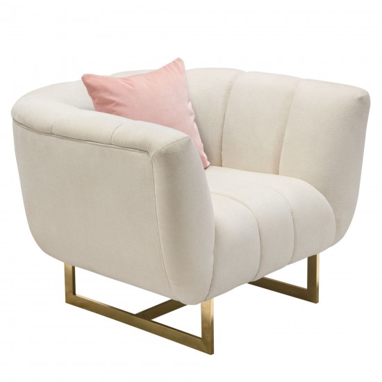 Venus Cream Fabric Sofa & Chair 2PC Set w/ Contrasting Pillows & Gold Finished Metal Base by Diamond Sofa