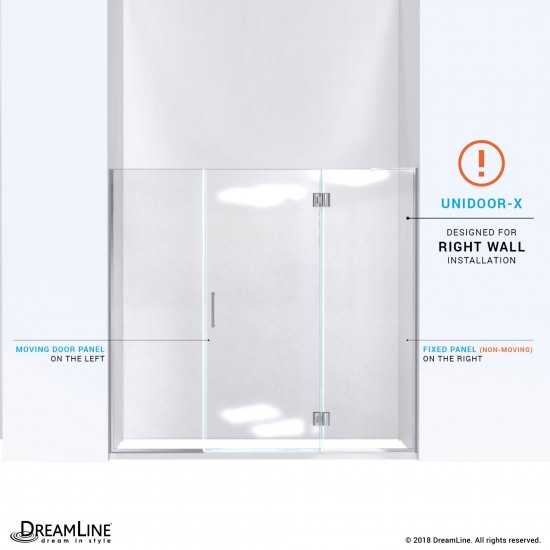 Unidoor-X 63-63 1/2 in. W x 72 in. H Frameless Hinged Shower Door in Chrome