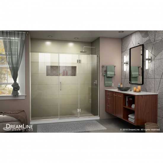 Unidoor-X 65-65 1/2 in. W x 72 in. H Frameless Hinged Shower Door in Brushed Nickel