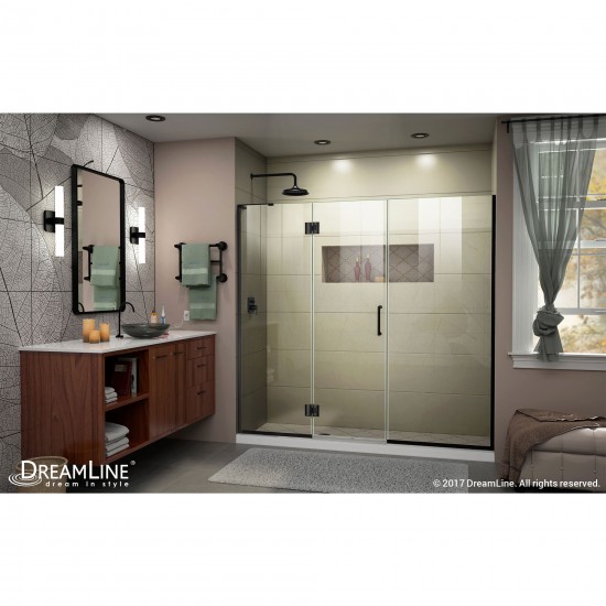 Unidoor-X 63-63 1/2 in. W x 72 in. H Frameless Hinged Shower Door in Satin Black