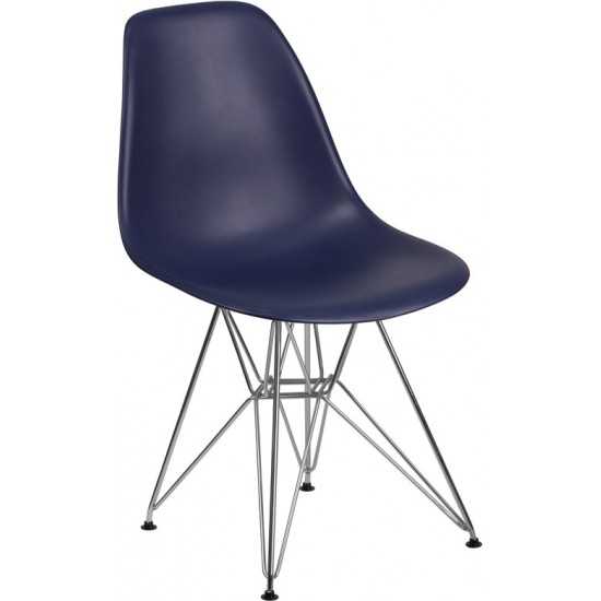 Elon Series Navy Plastic Chair with Chrome Base