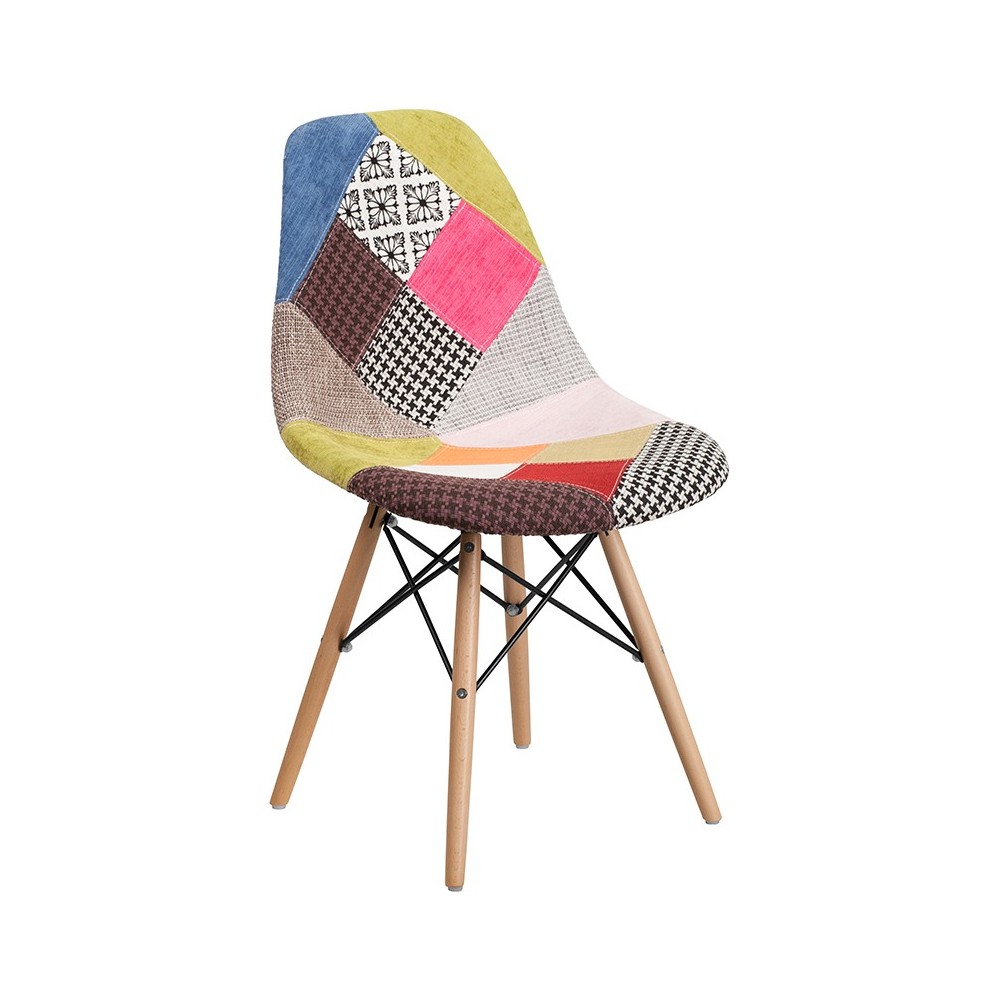 Elon Series Milan Patchwork Fabric Chair with Wooden Legs Elon Series Milan Patchwork Fabric Chair with Wooden Legs