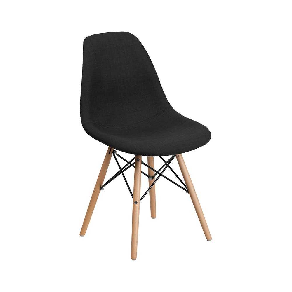 Elon Series Genoa Black Fabric Chair with Wooden Legs