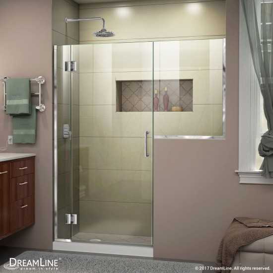 Unidoor-X 53-53 1/2 in. W x 72 in. H Frameless Hinged Shower Door in Chrome