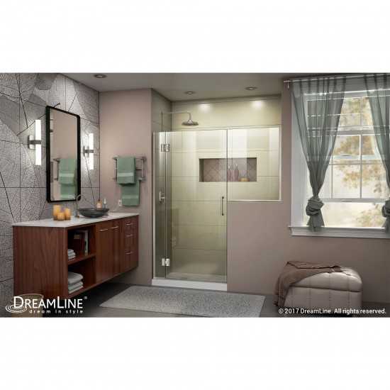 Unidoor-X 54-54 1/2 in. W x 72 in. H Frameless Hinged Shower Door in Brushed Nickel