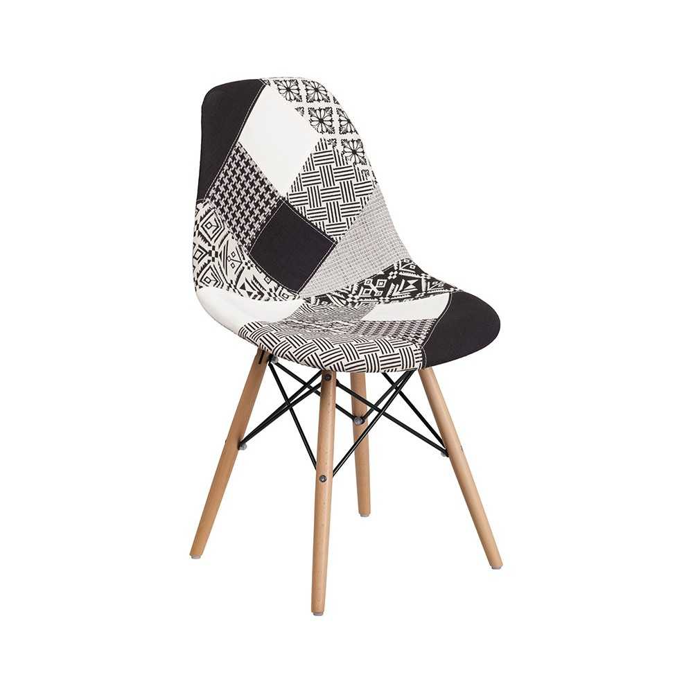 Elon Series Turin Patchwork Fabric Chair with Wooden Legs