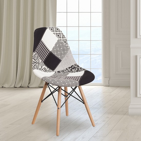 Elon Series Turin Patchwork Fabric Chair with Wooden Legs