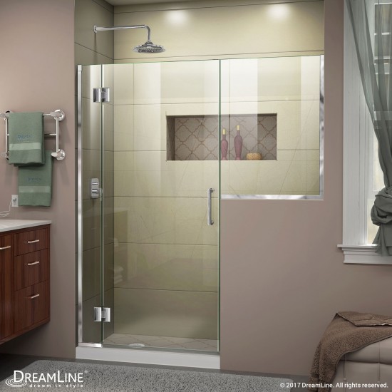 Unidoor-X 55-55 1/2 in. W x 72 in. H Frameless Hinged Shower Door in Chrome