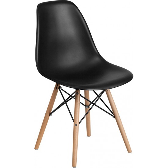 Elon Series Black Plastic Chair with Wooden Legs