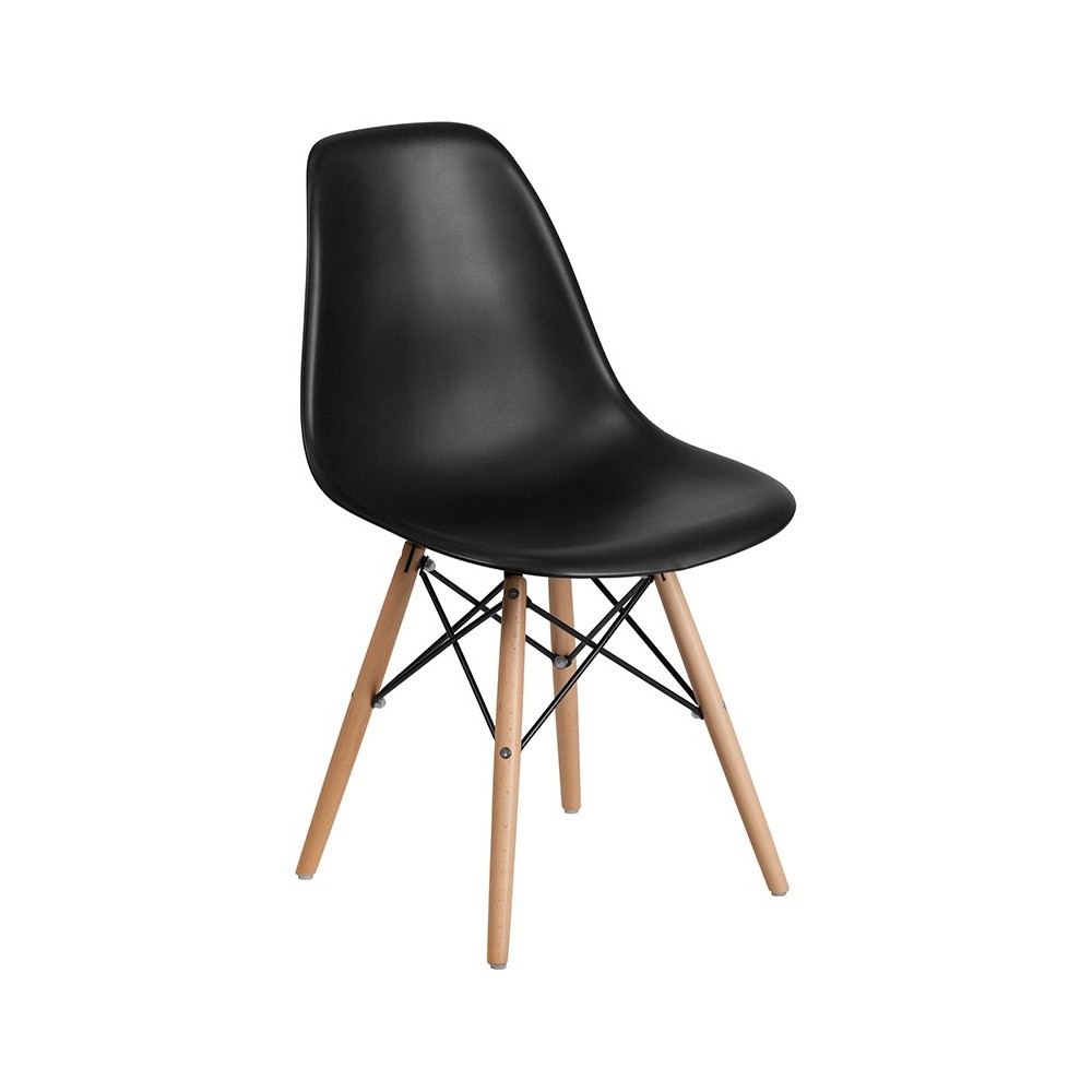Elon Series Black Plastic Chair with Wooden Legs Elon Series Black Plastic Chair with Wooden Legs