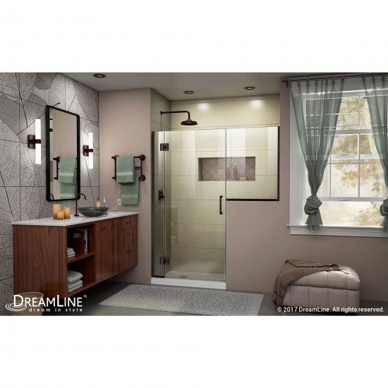 Unidoor-X 56-56 1/2 in. W x 72 in. H Frameless Hinged Shower Door in Oil Rubbed Bronze