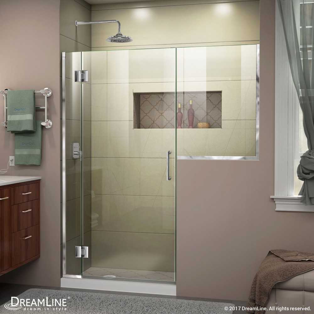 Unidoor-X 56-56 1/2 in. W x 72 in. H Frameless Hinged Shower Door in Chrome