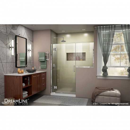 Unidoor-X 56-56 1/2 in. W x 72 in. H Frameless Hinged Shower Door in Chrome
