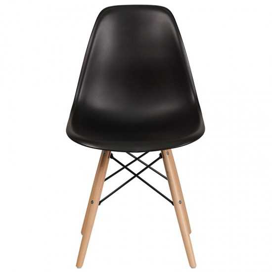Elon Series Black Plastic Chair with Wooden Legs
