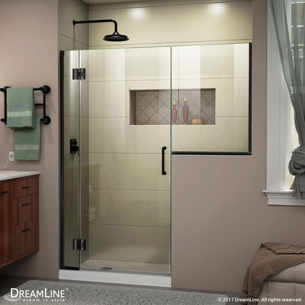 Unidoor-X 54-54 1/2 in. W x 72 in. H Frameless Hinged Shower Door in Satin Black