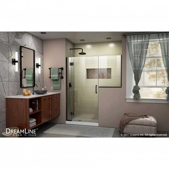 Unidoor-X 56-56 1/2 in. W x 72 in. H Frameless Hinged Shower Door in Satin Black