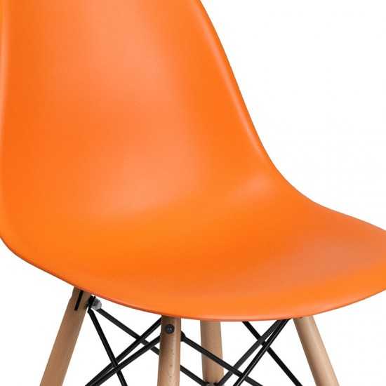 Elon Series Orange Plastic Chair with Wooden Legs
