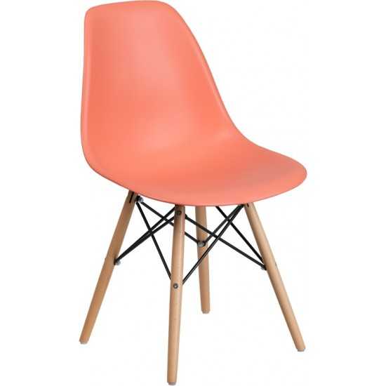 Elon Series Peach Plastic Chair with Wooden Legs