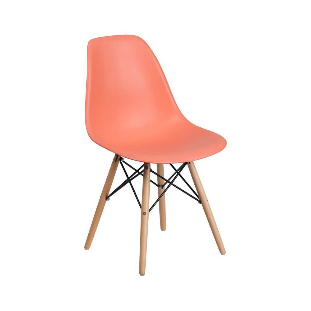 Elon Series Peach Plastic Chair with Wooden Legs