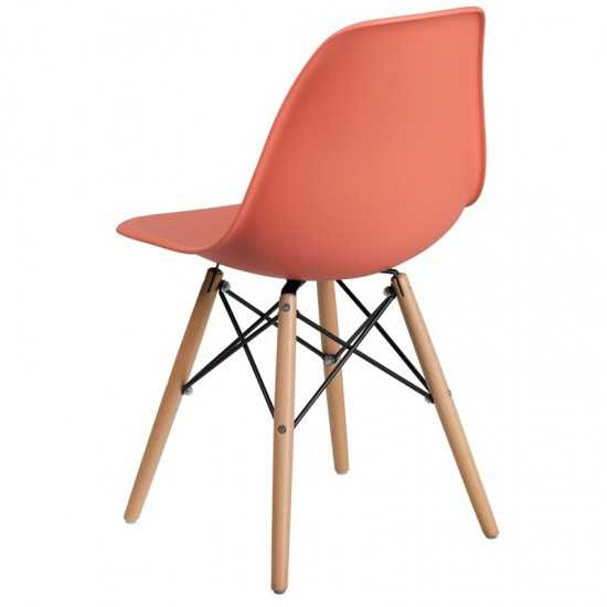 Elon Series Peach Plastic Chair with Wooden Legs