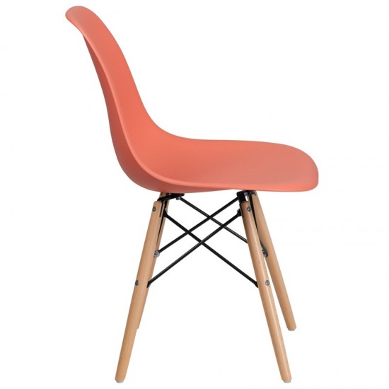 Elon Series Peach Plastic Chair with Wooden Legs