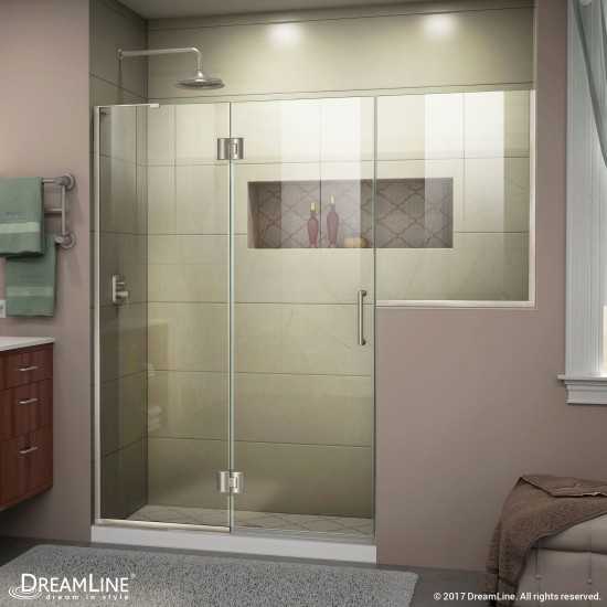 Unidoor-X 71-71 1/2 in. W x 72 in. H Frameless Hinged Shower Door in Brushed Nickel