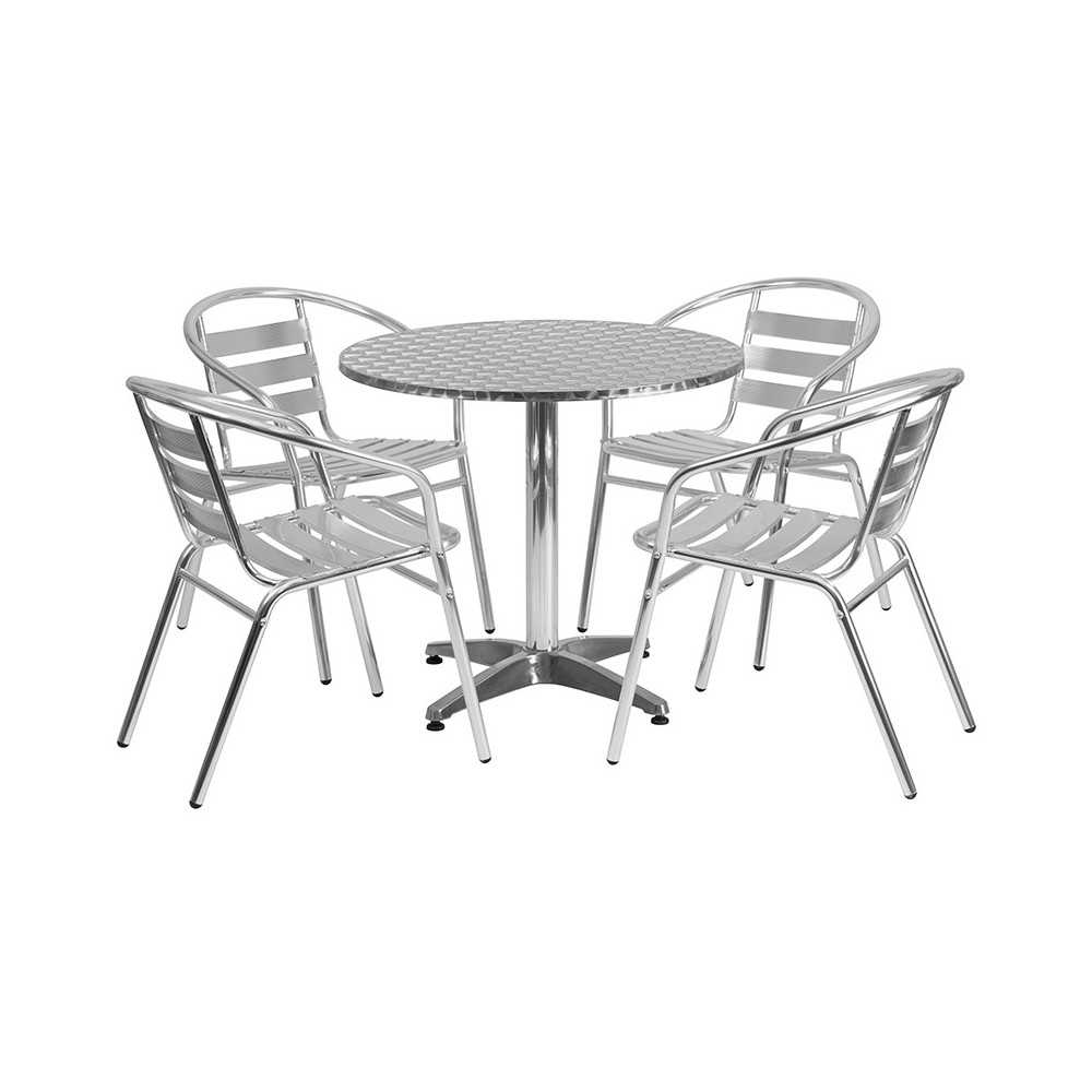 31.5'' Round Aluminum Indoor-Outdoor Table Set with 4 Slat Back Chairs