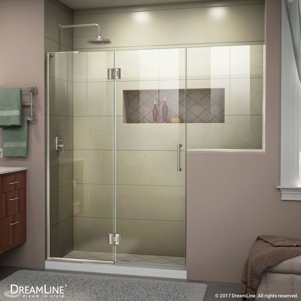 Unidoor-X 72-72 1/2 in. W x 72 in. H Frameless Hinged Shower Door in Brushed Nickel Unidoor-X 72-72 1/2 in. W x 72 in. H Frameless Hinged Shower Door in Brushed Nickel