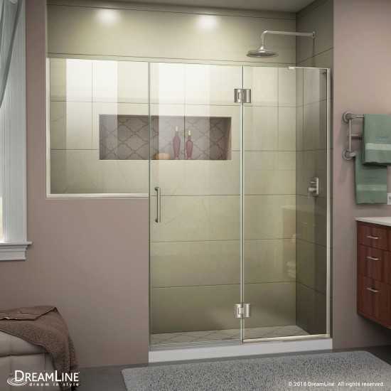 Unidoor-X 71-71 1/2 in. W x 72 in. H Frameless Hinged Shower Door in Brushed Nickel