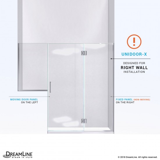 Unidoor-X 71-71 1/2 in. W x 72 in. H Frameless Hinged Shower Door in Brushed Nickel