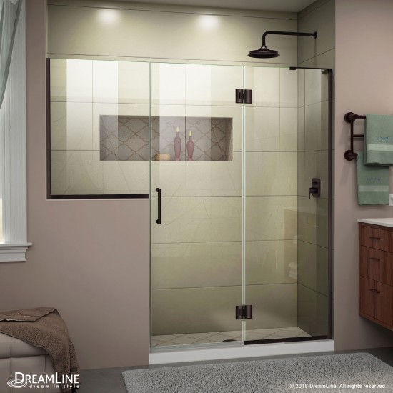 Unidoor-X 71-71 1/2 in. W x 72 in. H Frameless Hinged Shower Door in Oil Rubbed Bronze