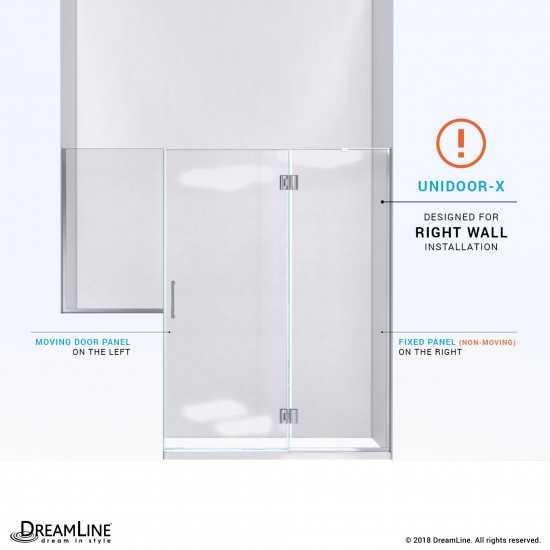 Unidoor-X 72-72 1/2 in. W x 72 in. H Frameless Hinged Shower Door in Chrome