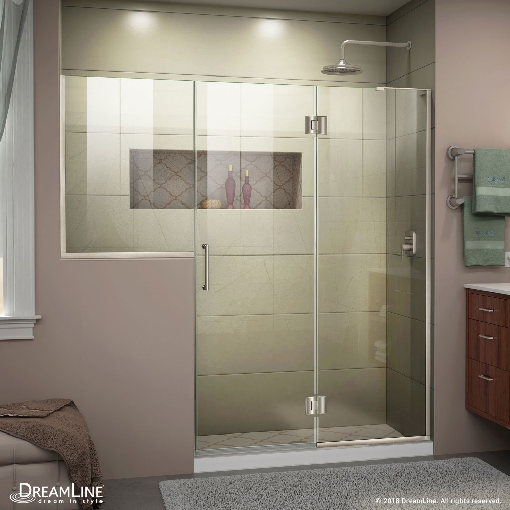 Unidoor-X 72-72 1/2 in. W x 72 in. H Frameless Hinged Shower Door in Brushed Nickel Unidoor-X 72-72 1/2 in. W x 72 in. H Frameless Hinged Shower Door in Brushed Nickel