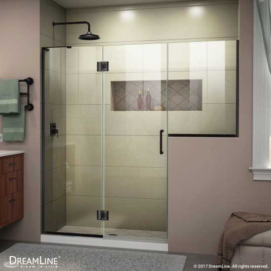 Unidoor-X 71-71 1/2 in. W x 72 in. H Frameless Hinged Shower Door in Satin Black