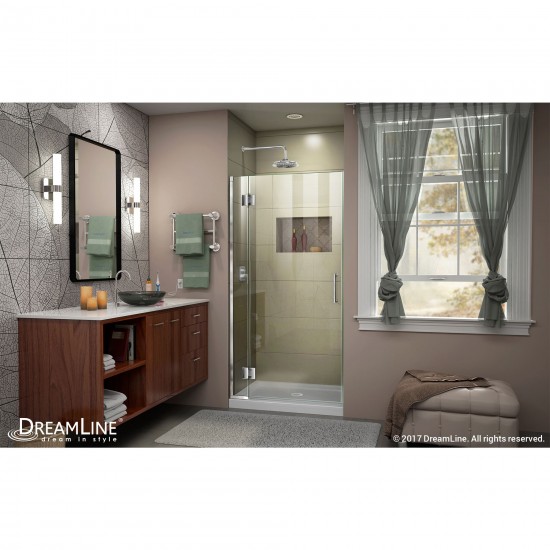Unidoor-X 30 in. W x 72 in. H Frameless Hinged Shower Door in Chrome