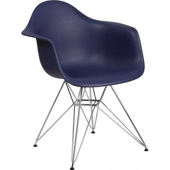 Alonza Series Navy Plastic Chair with Chrome Base