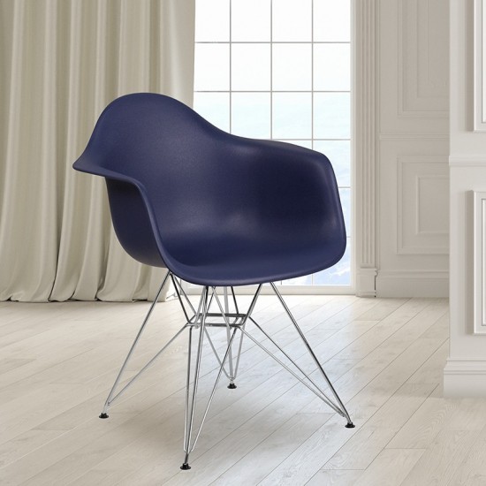 Alonza Series Navy Plastic Chair with Chrome Base