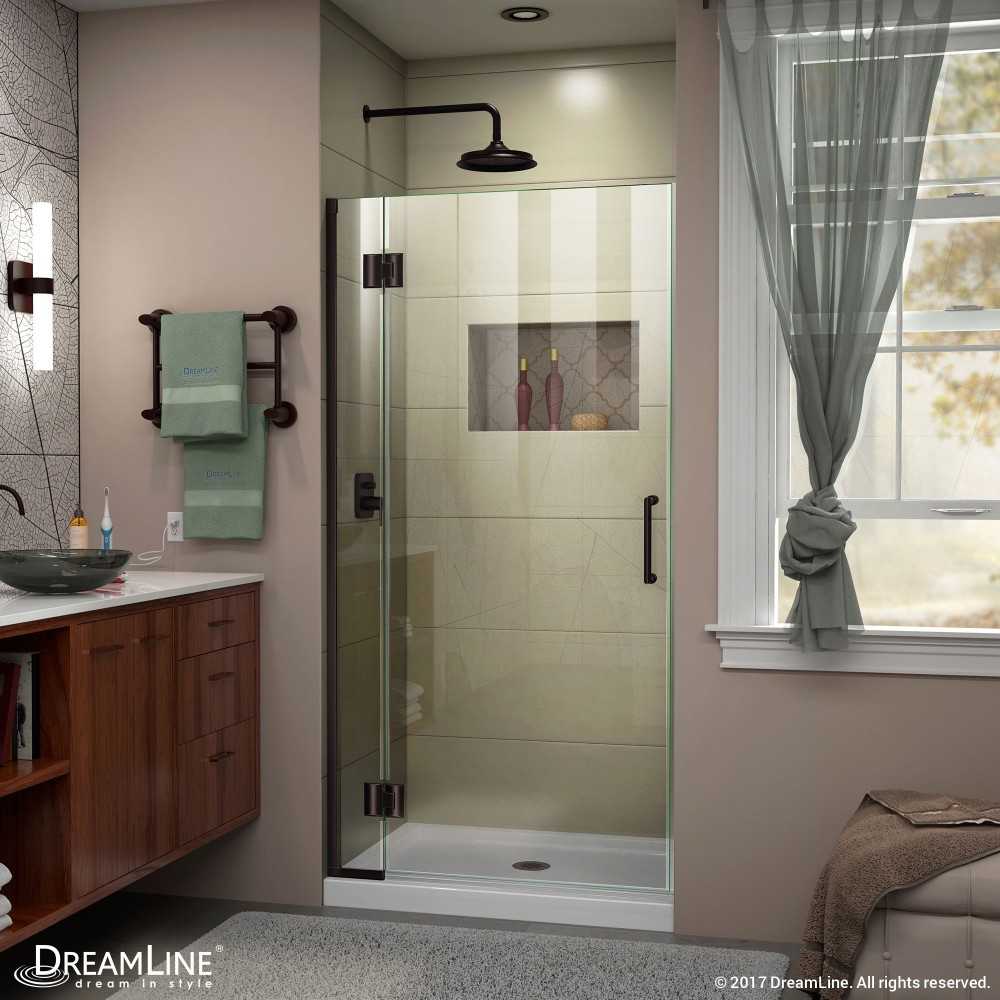 Unidoor-X 32 in. W x 72 in. H Frameless Hinged Shower Door in Oil Rubbed Bronze