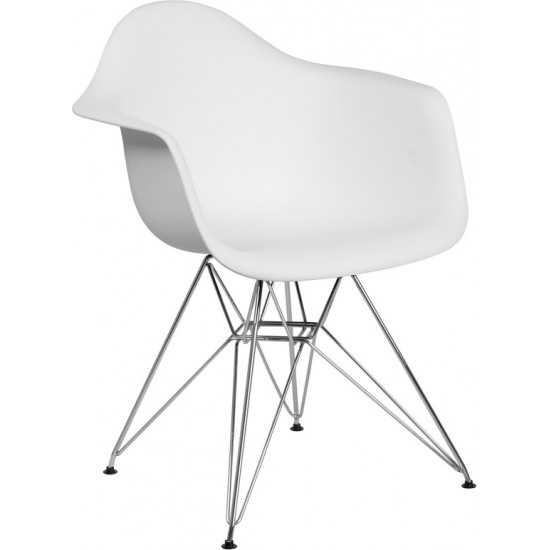 Alonza Series White Plastic Chair with Chrome Base